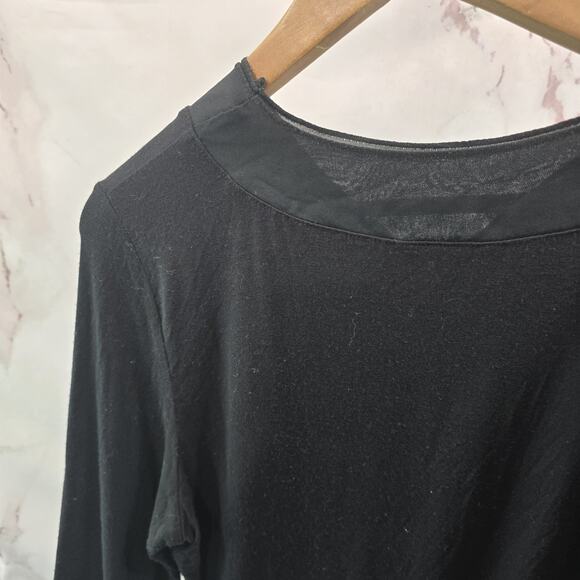 J Jill Shirt Womens Medium Black Tee T V Neck Quarter Sleeve Silk Trim Accent - Picture 6 of 11